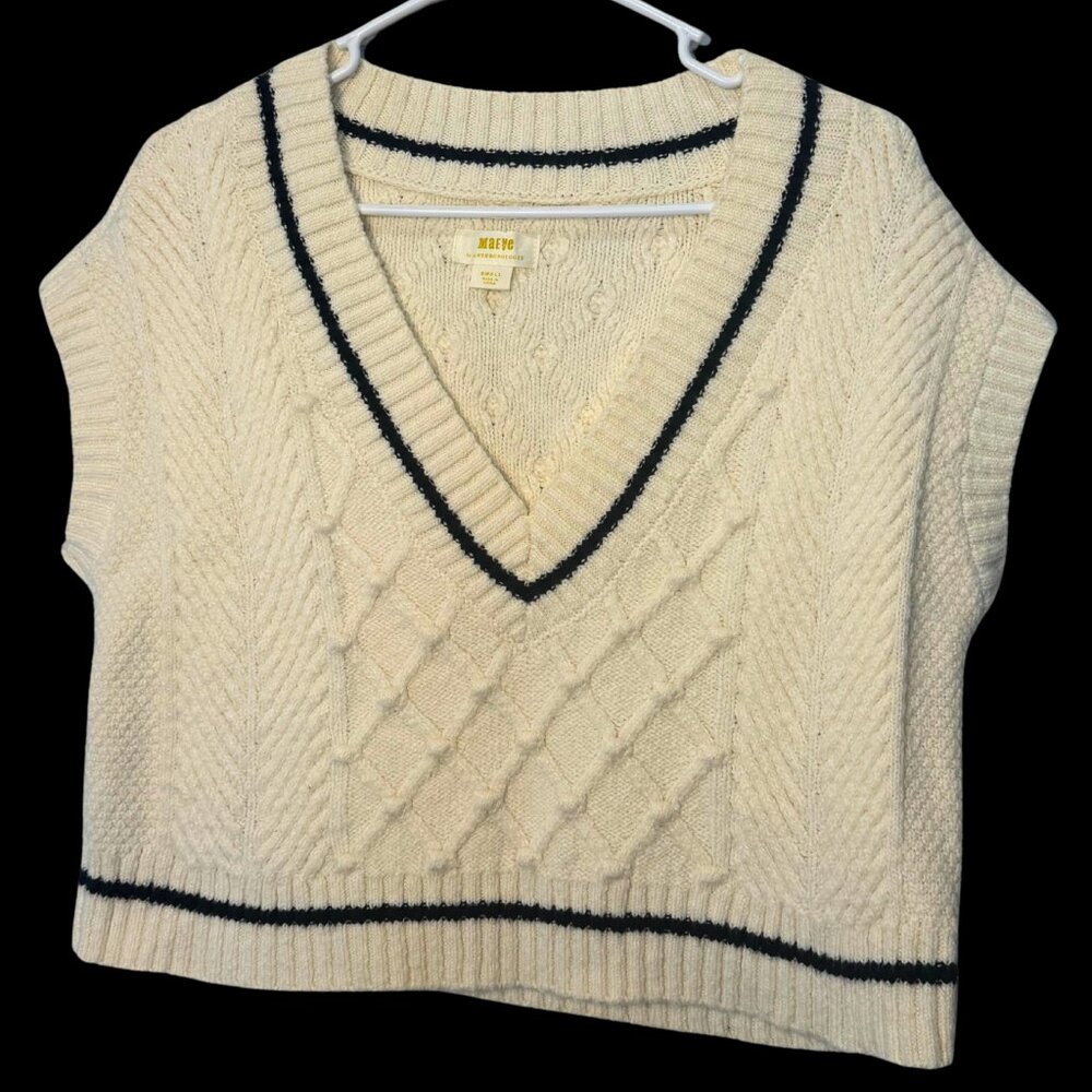 Maeve Cable Knit Sweater Vest Cream V-Neck Size Small